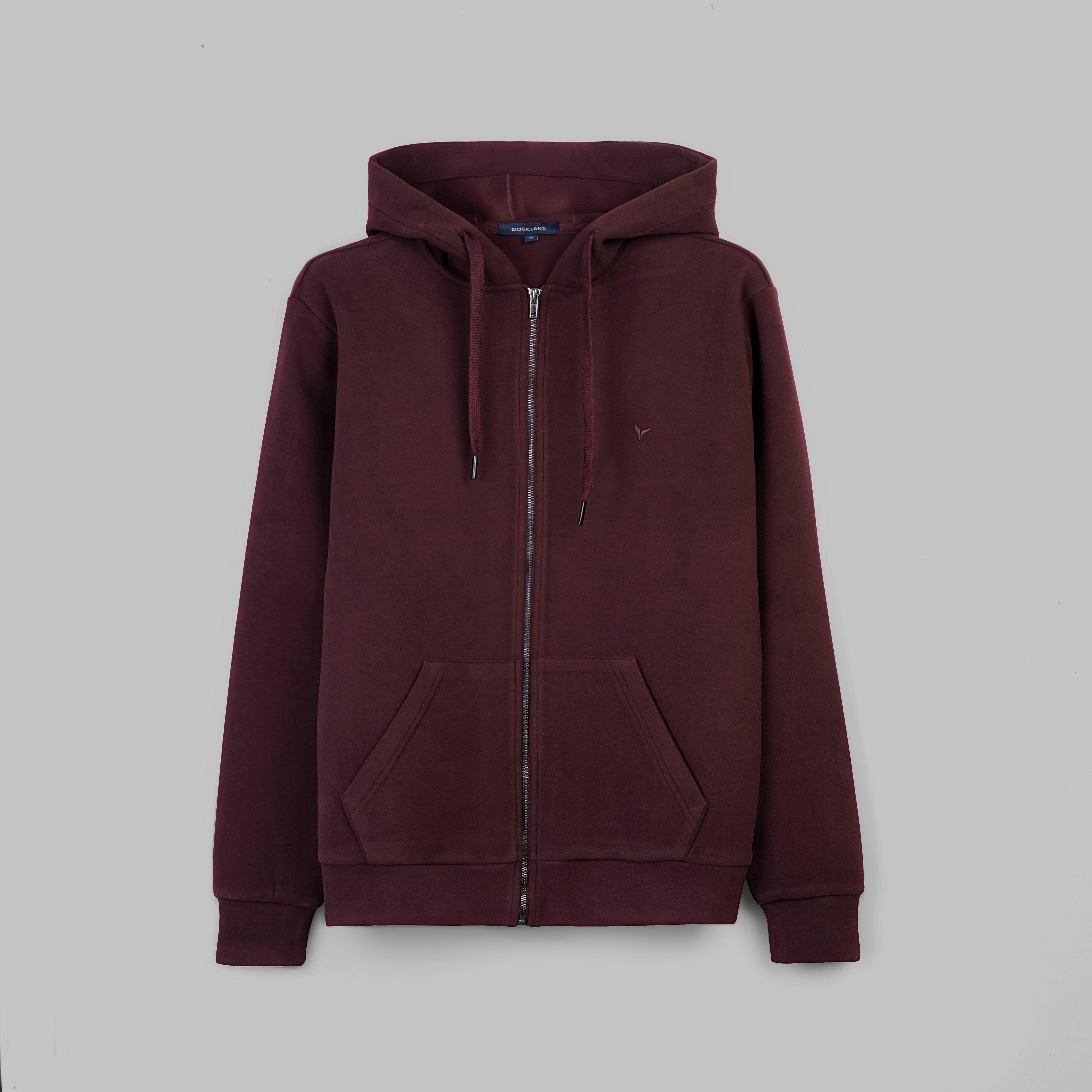 PREMIUM BASIC ZIP-THROUGH HOODIE - WINE
