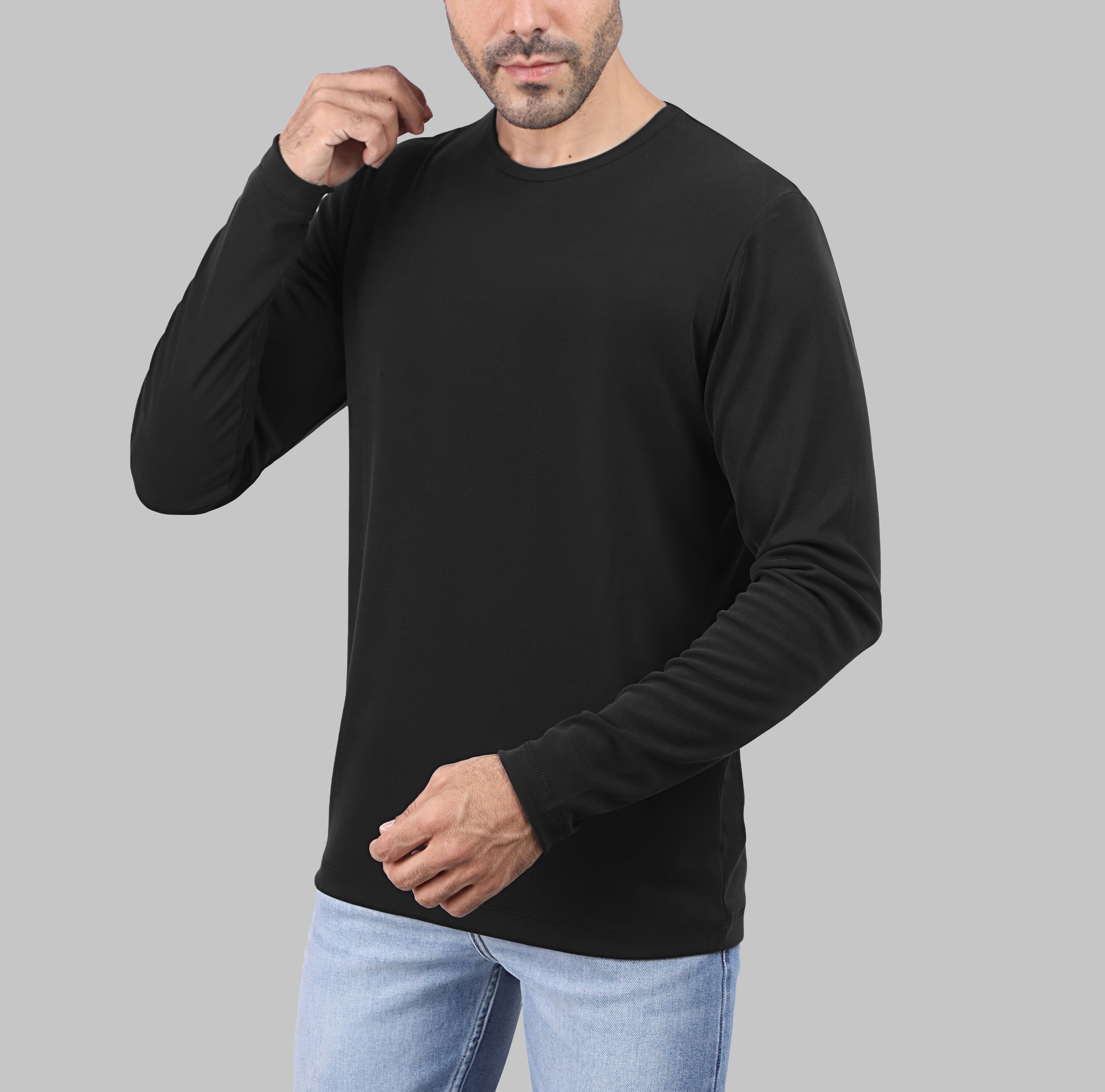 PREMIUM WOOL BLEND LONG-SLEEVE T-SHIRT - BLACK
