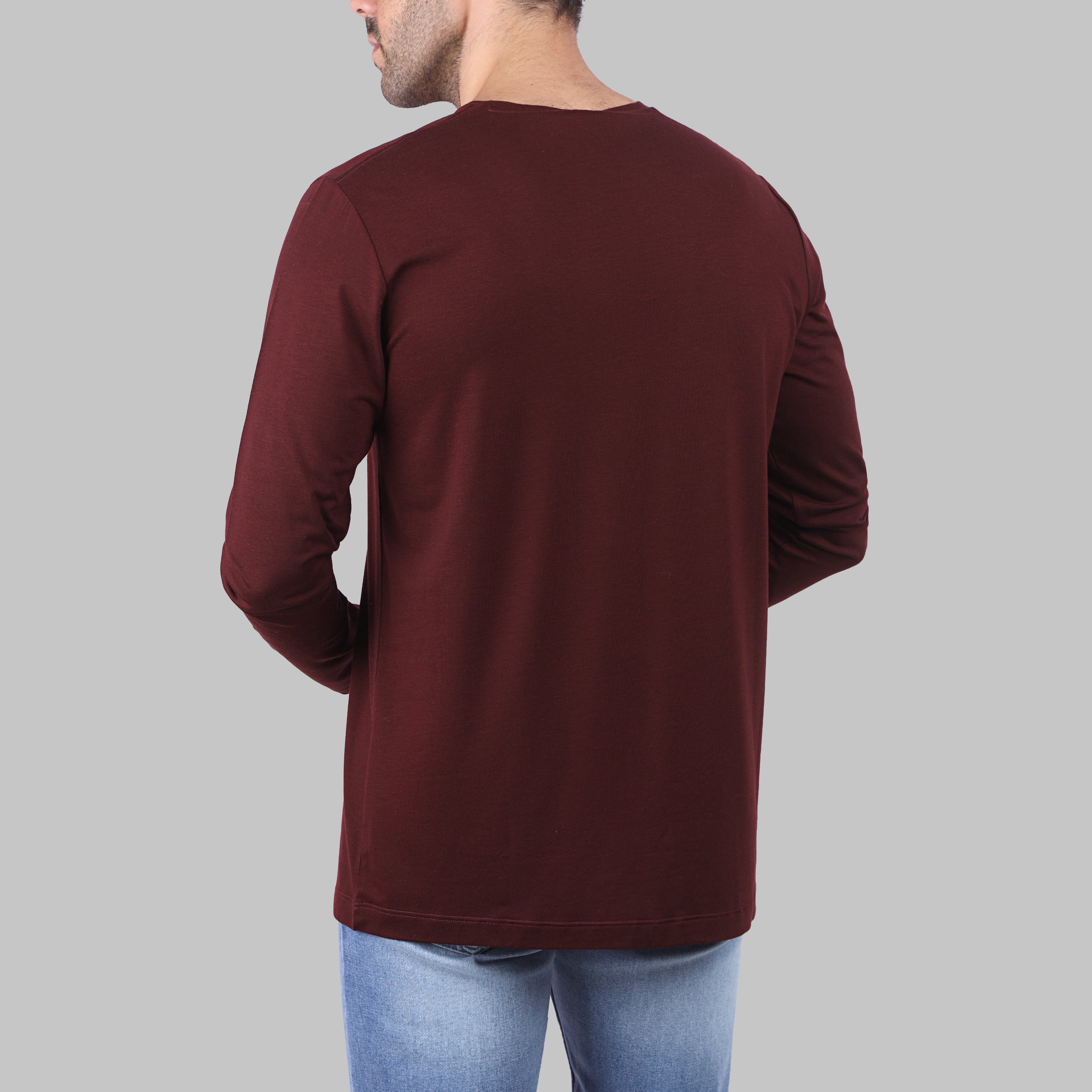 PREMIUM WOOL BLEND LONG-SLEEVE T-SHIRT - BURGUNDY