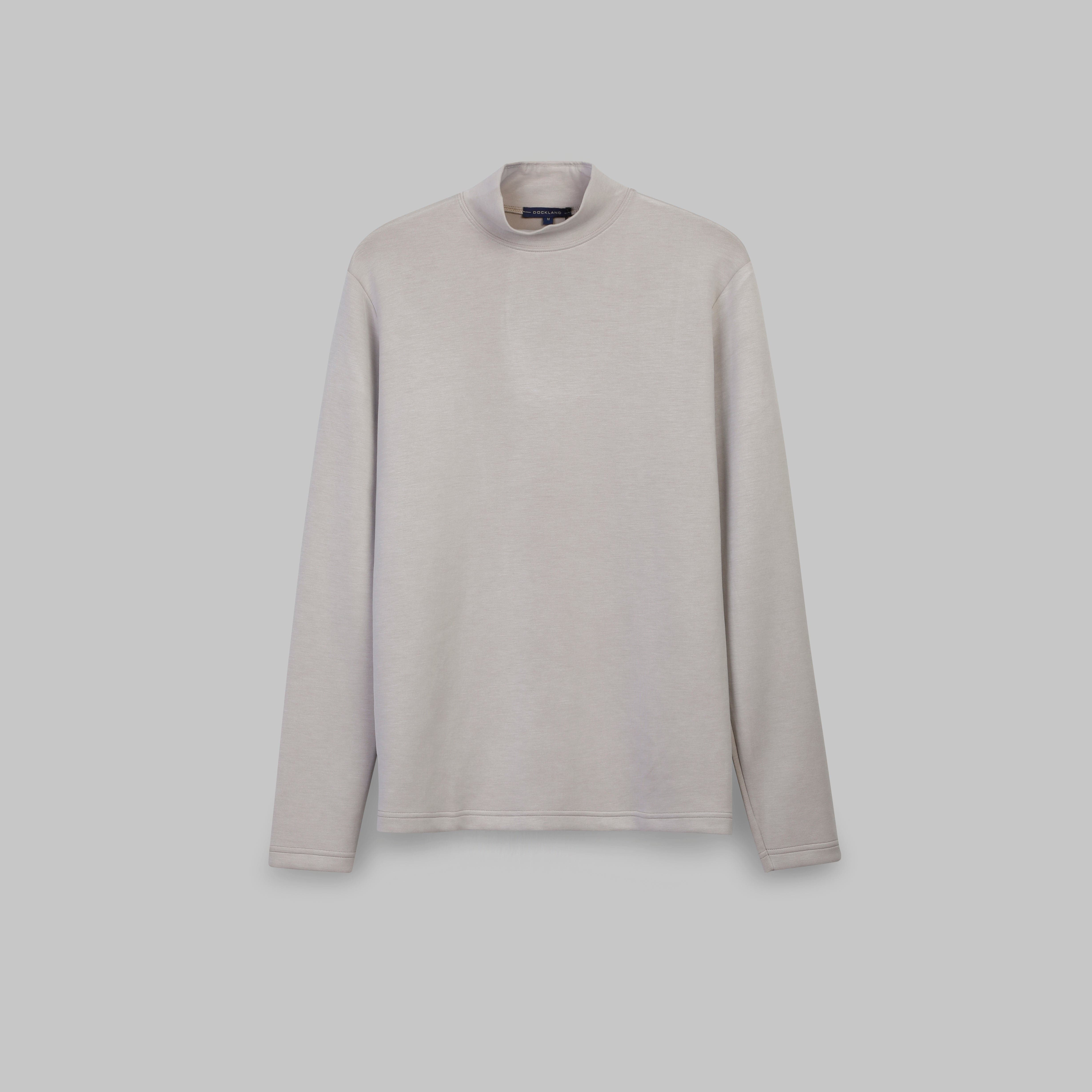 PREMIUM HALF NECK LONG SLEEVE T-SHIRT - LIGHT GREY