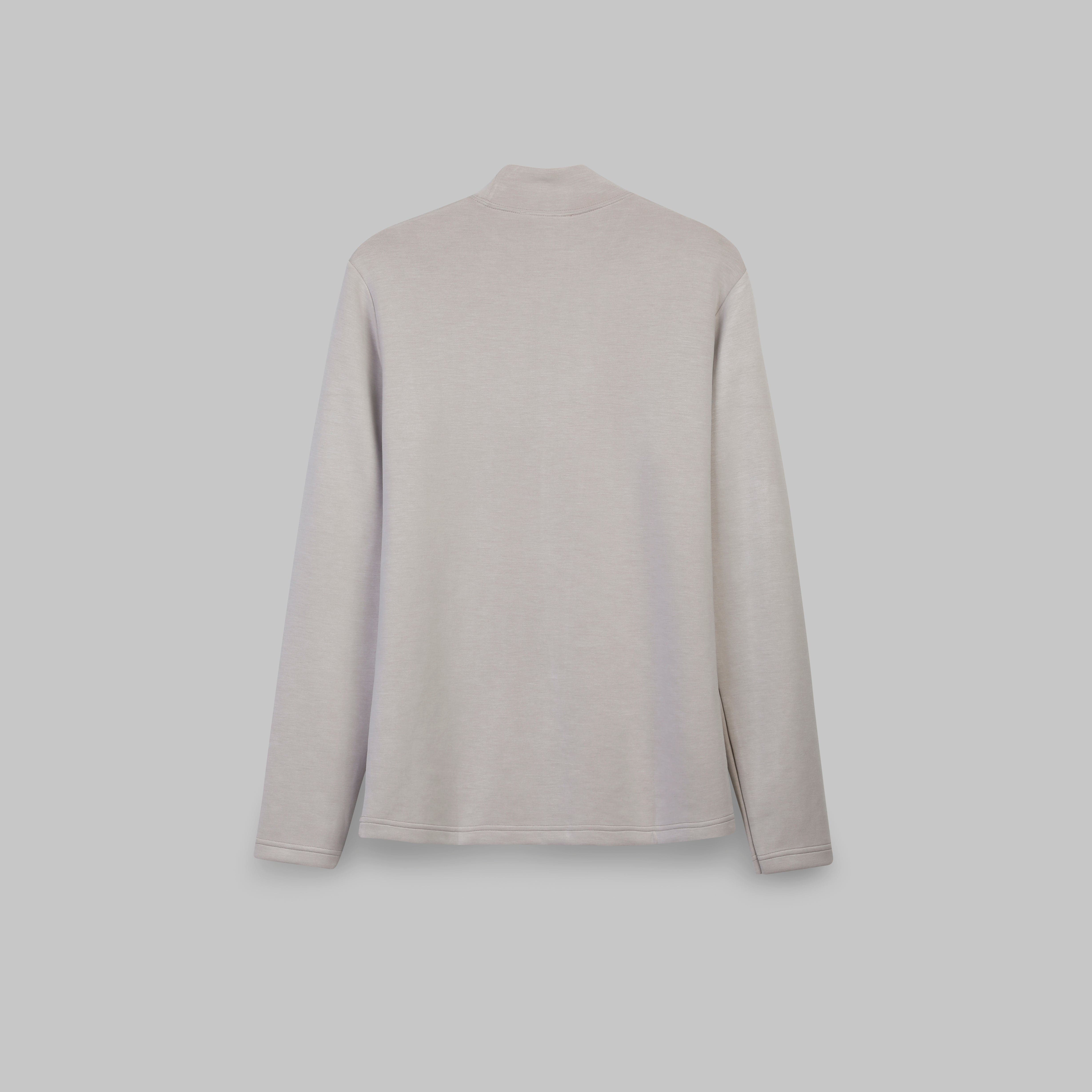 PREMIUM HALF NECK LONG SLEEVE T-SHIRT - LIGHT GREY