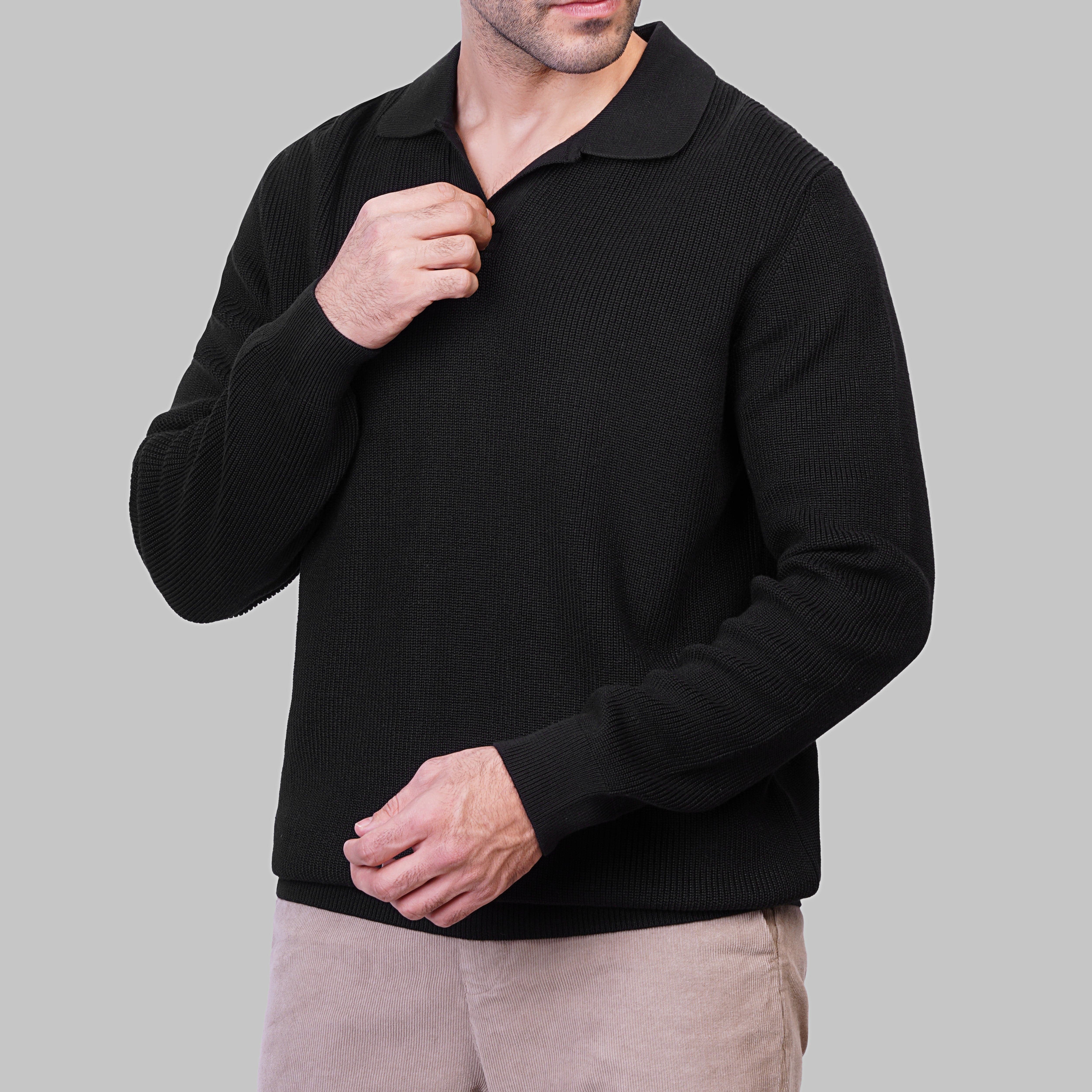 SOFT V-NECK PULLOVER - BLACK