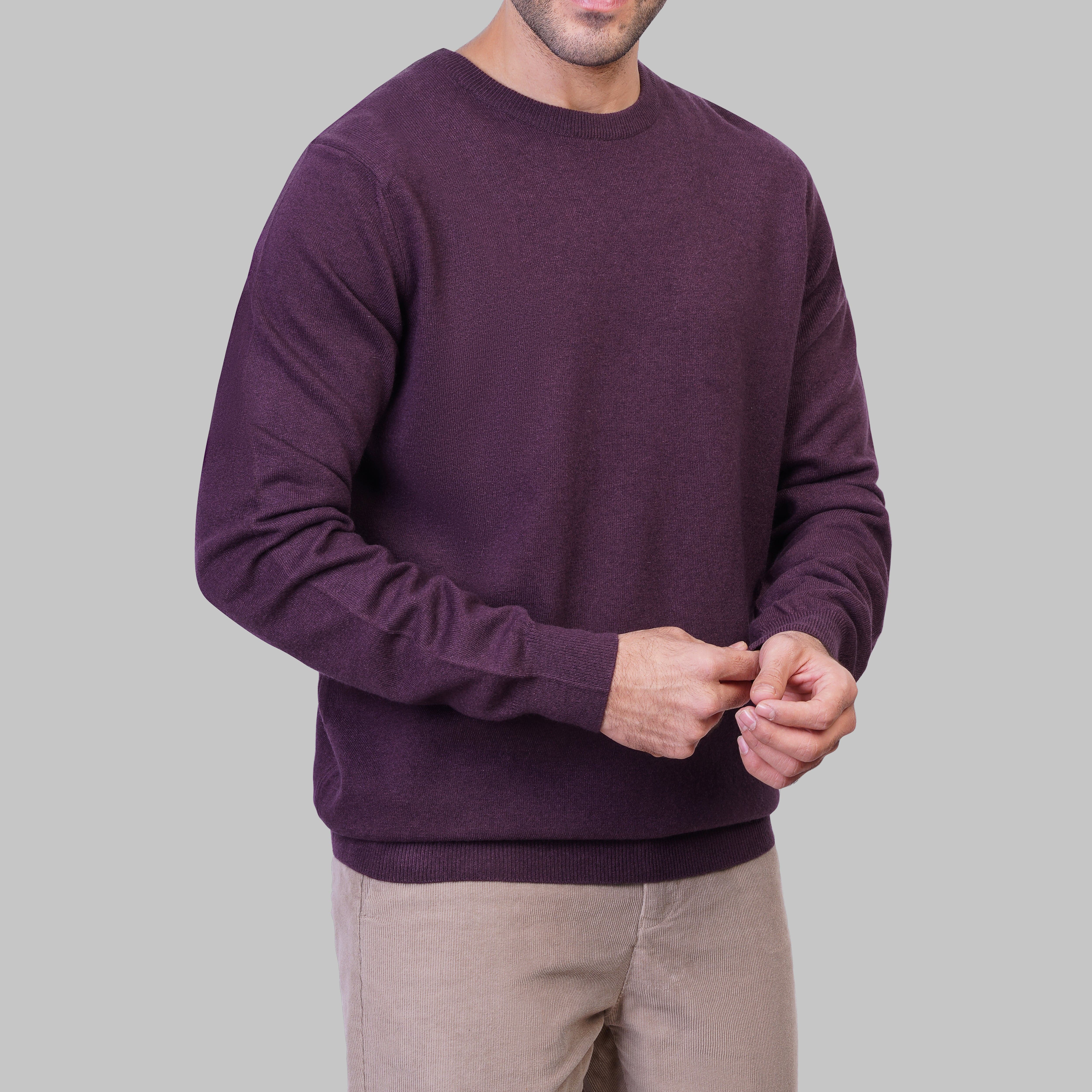 ROUND-NECK WOOL SWEATER - WINE