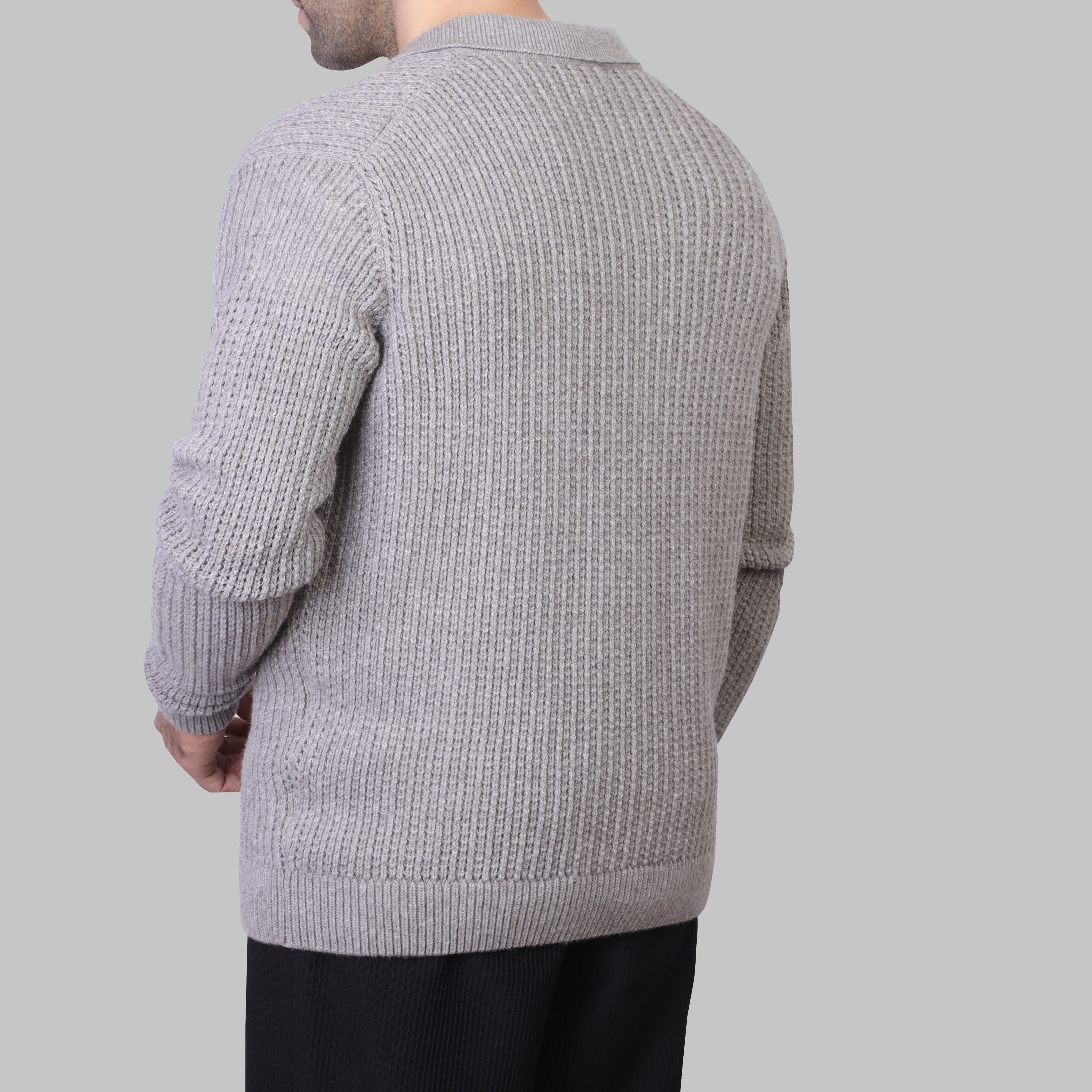 TEXTURED BUTTON-UP LONG SLEEVE PULLOVER - GREY