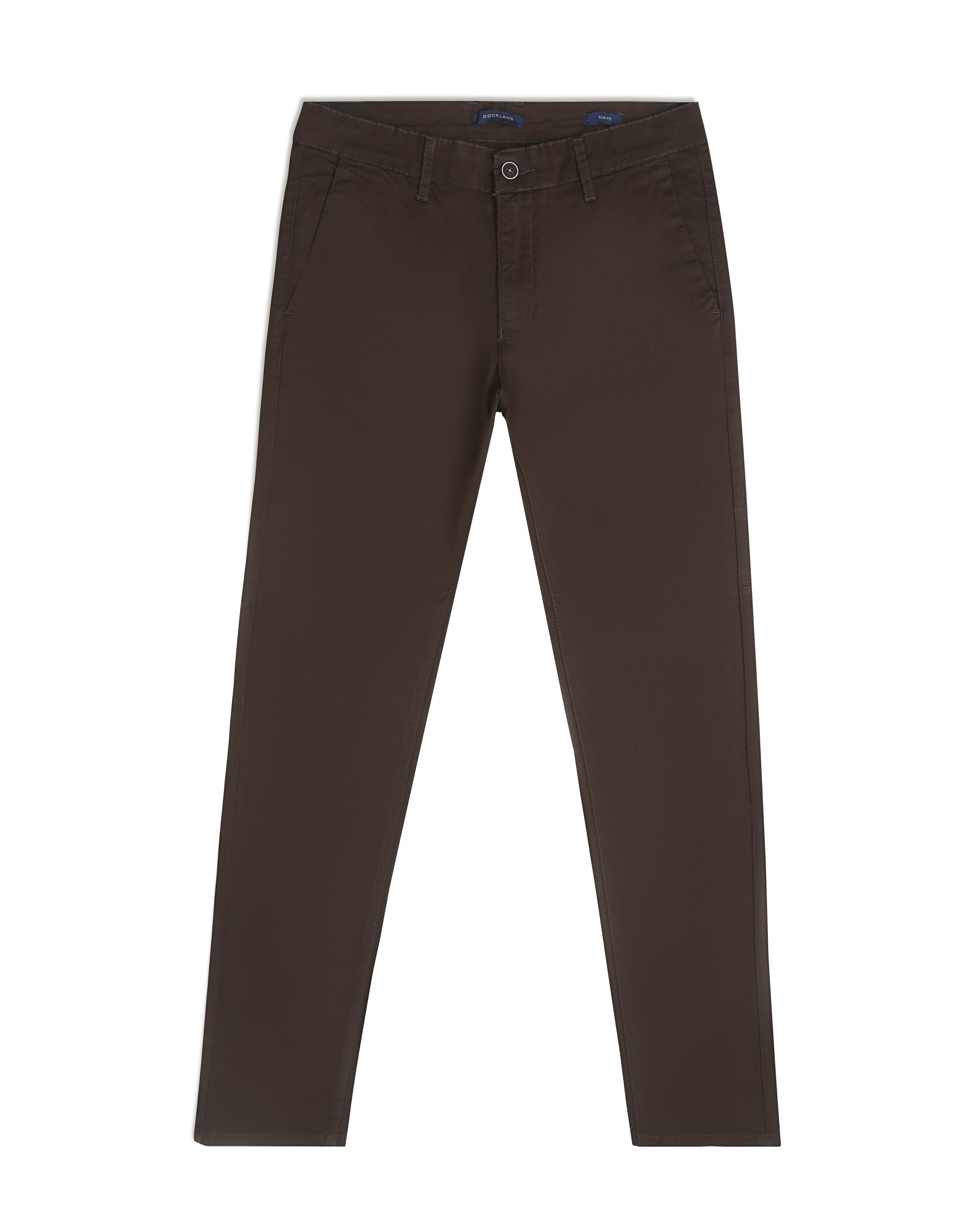 SLIM FIT CHINO TROUSERS  - BROWN