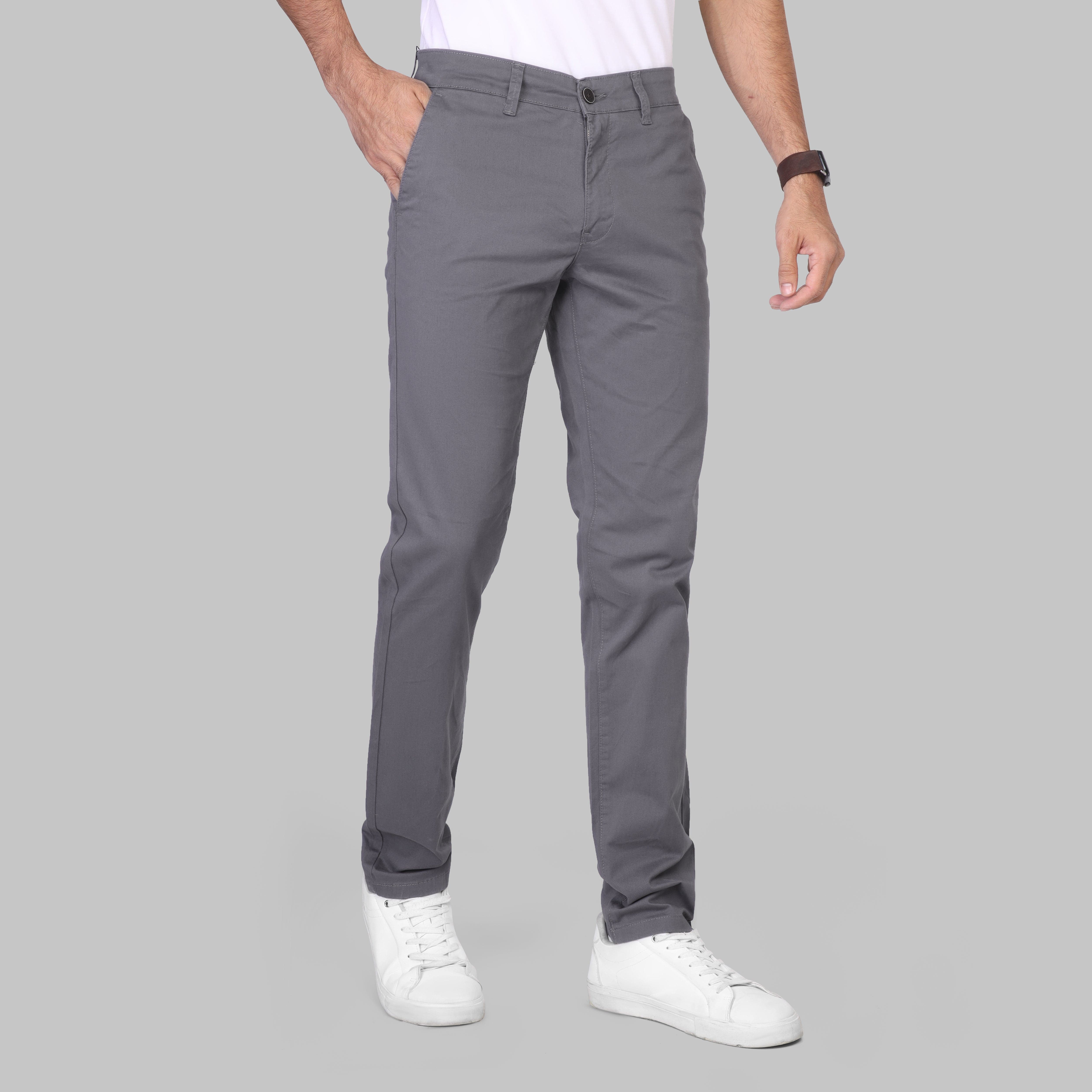 SLIM FIT CHINO TROUSERS  - DARK GREY