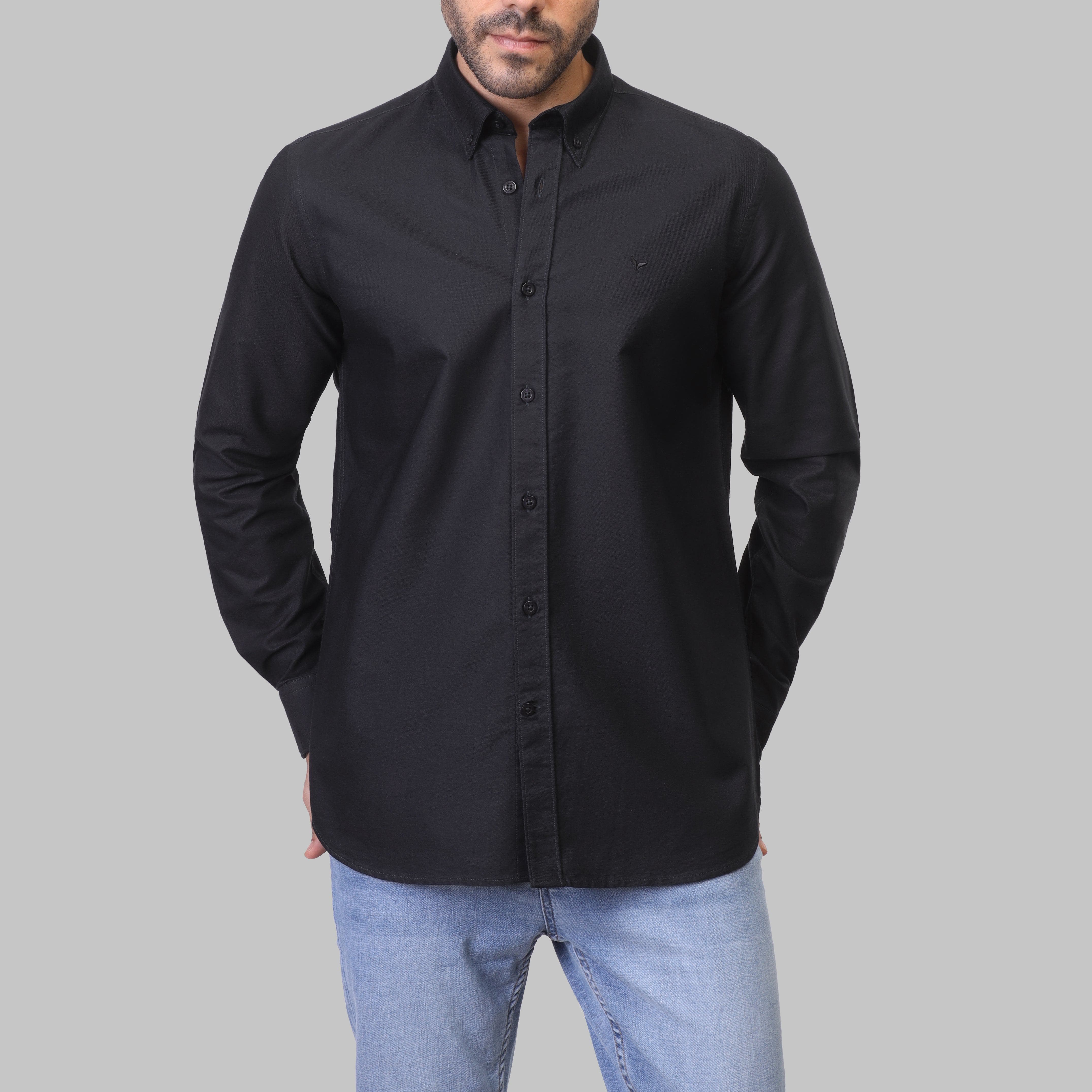 SLIM-FIT OXFORD SHIRT  - BLACK
