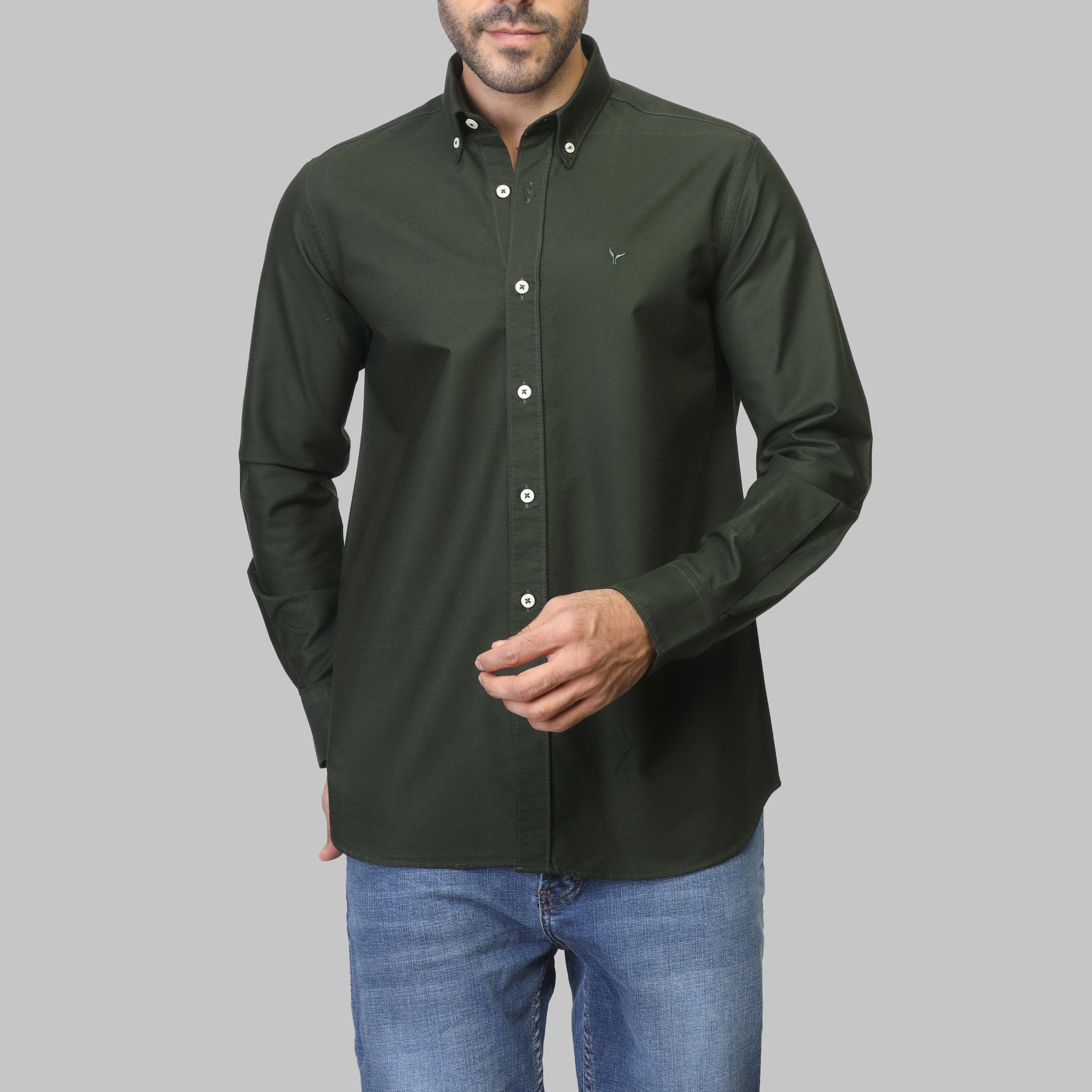 SLIM-FIT OXFORD SHIRT  - OLIVE