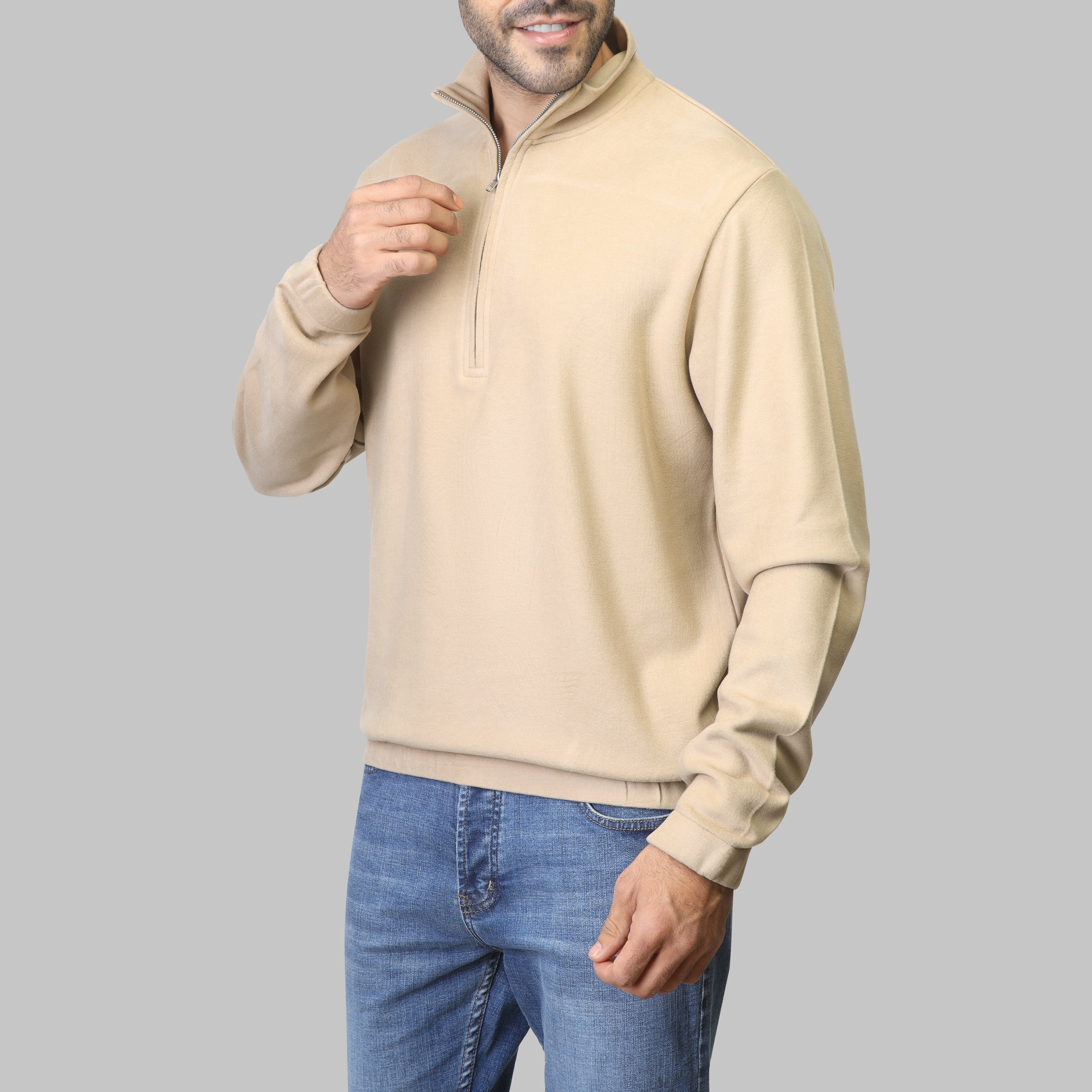 QUARTER ZIP SWEATSHIRT  - BEIGE