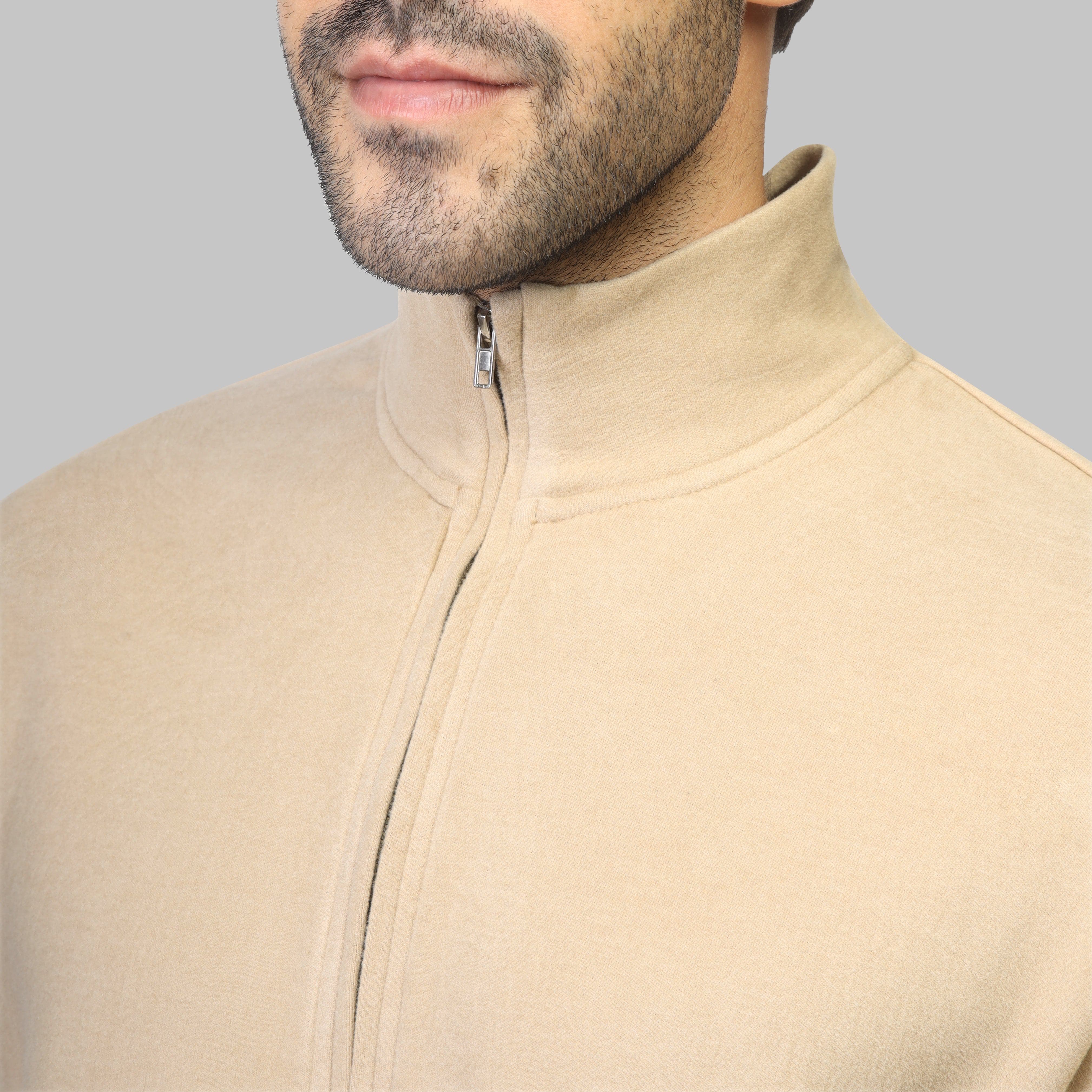 QUARTER ZIP SWEATSHIRT  - BEIGE