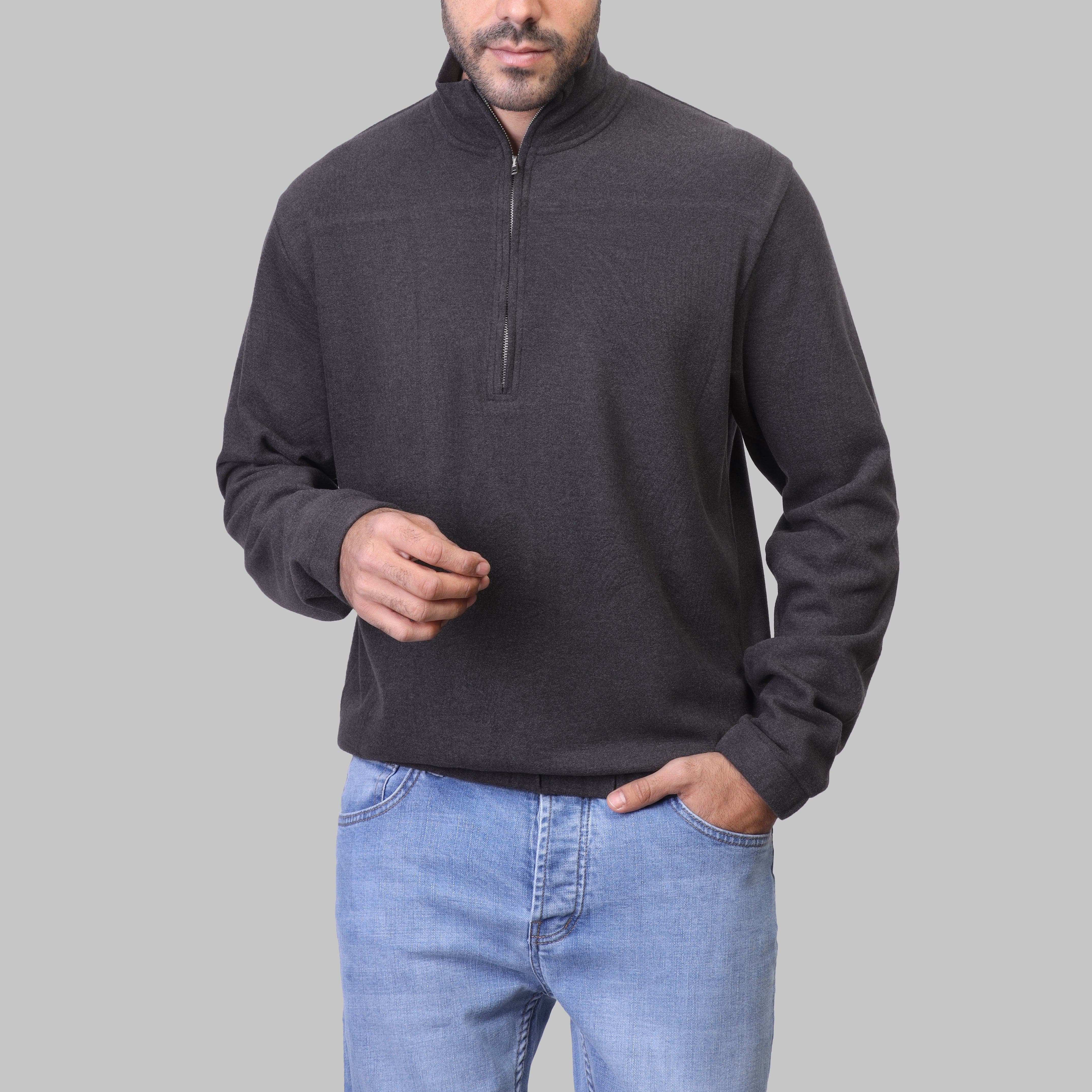 QUARTER ZIP SWEATSHIRT  -DARK CHINÉE