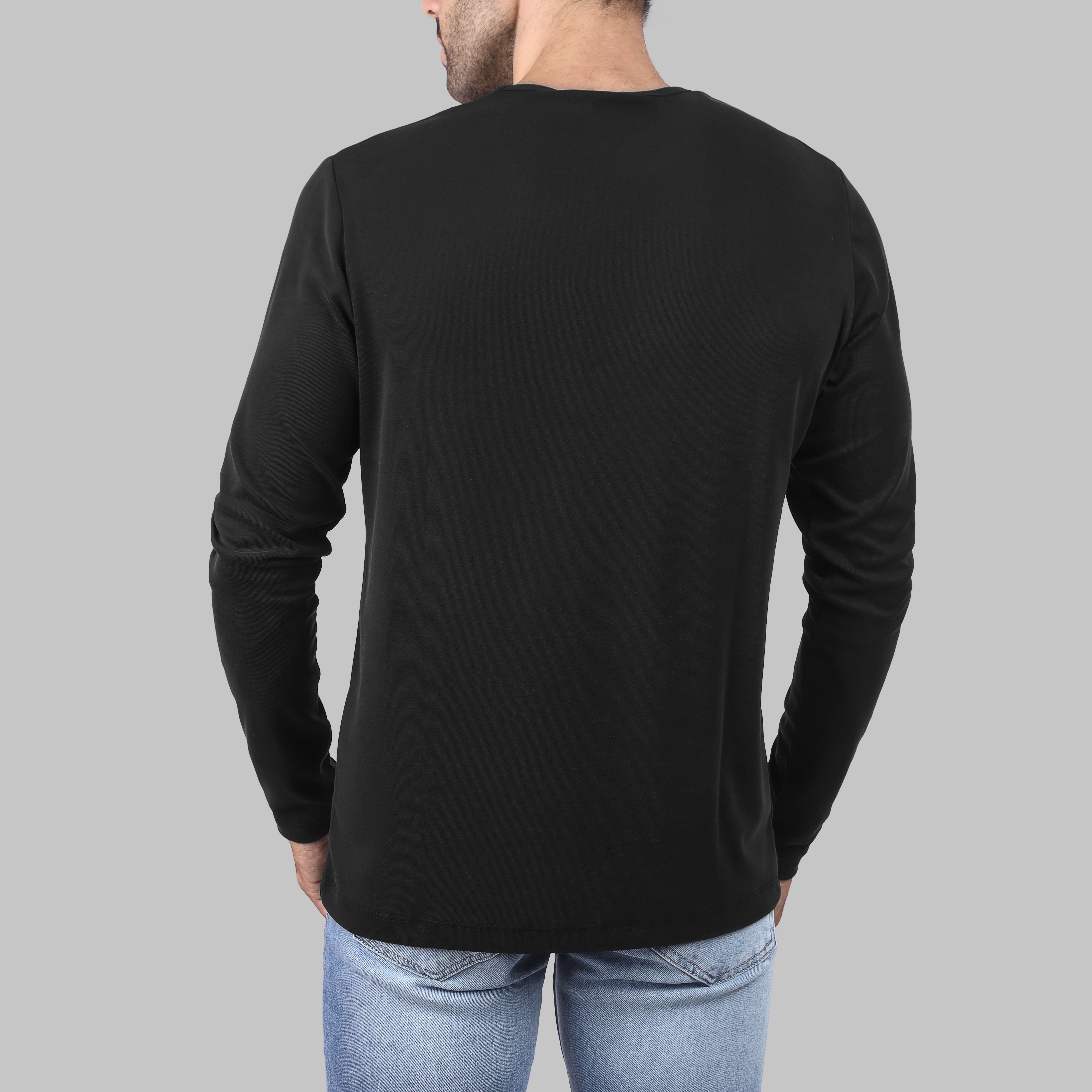 PREMIUM WOOL BLEND LONG-SLEEVE T-SHIRT   - BLACK