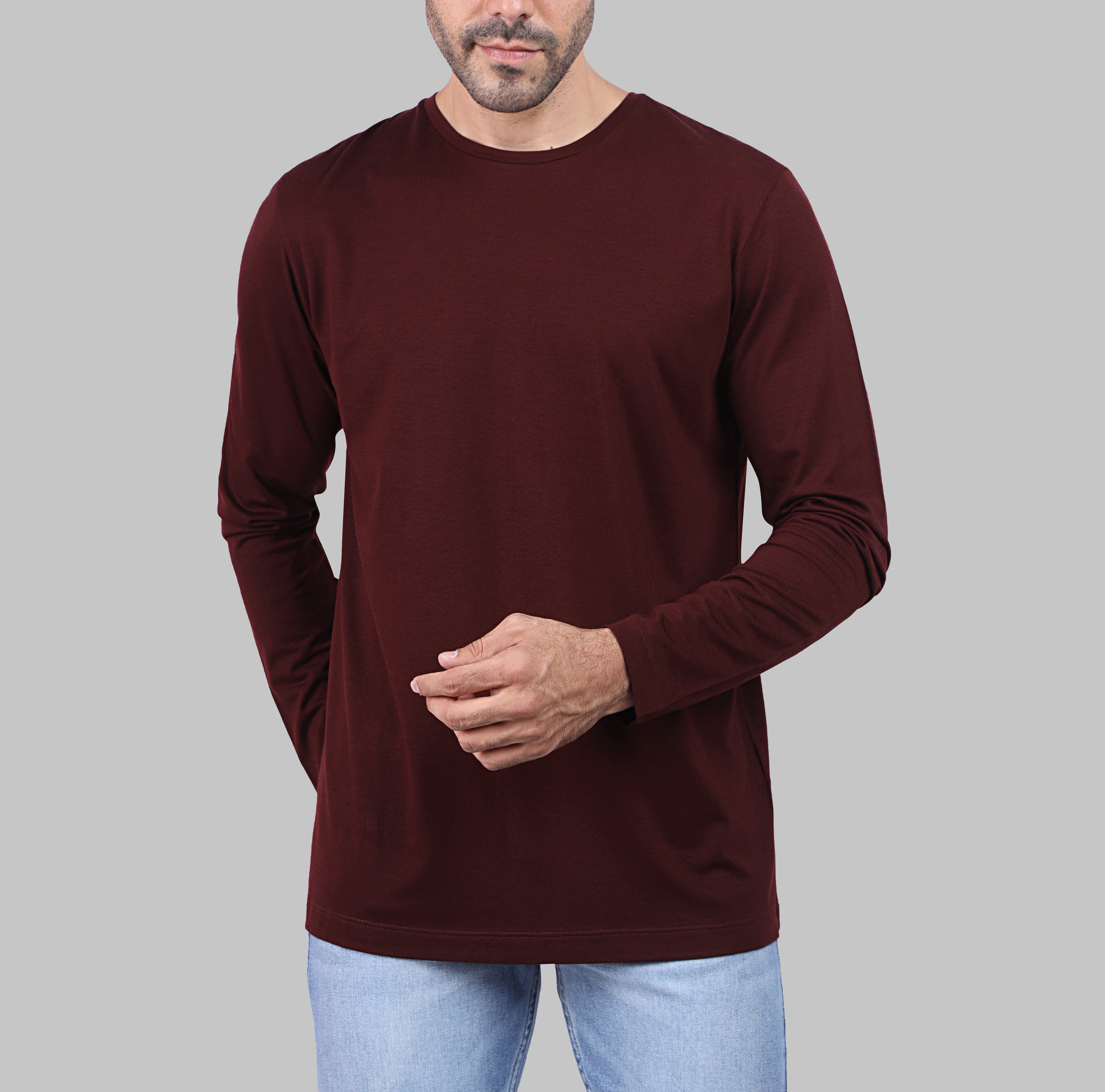 PREMIUM WOOL BLEND LONG-SLEEVE T-SHIRT  - BURGUNDY