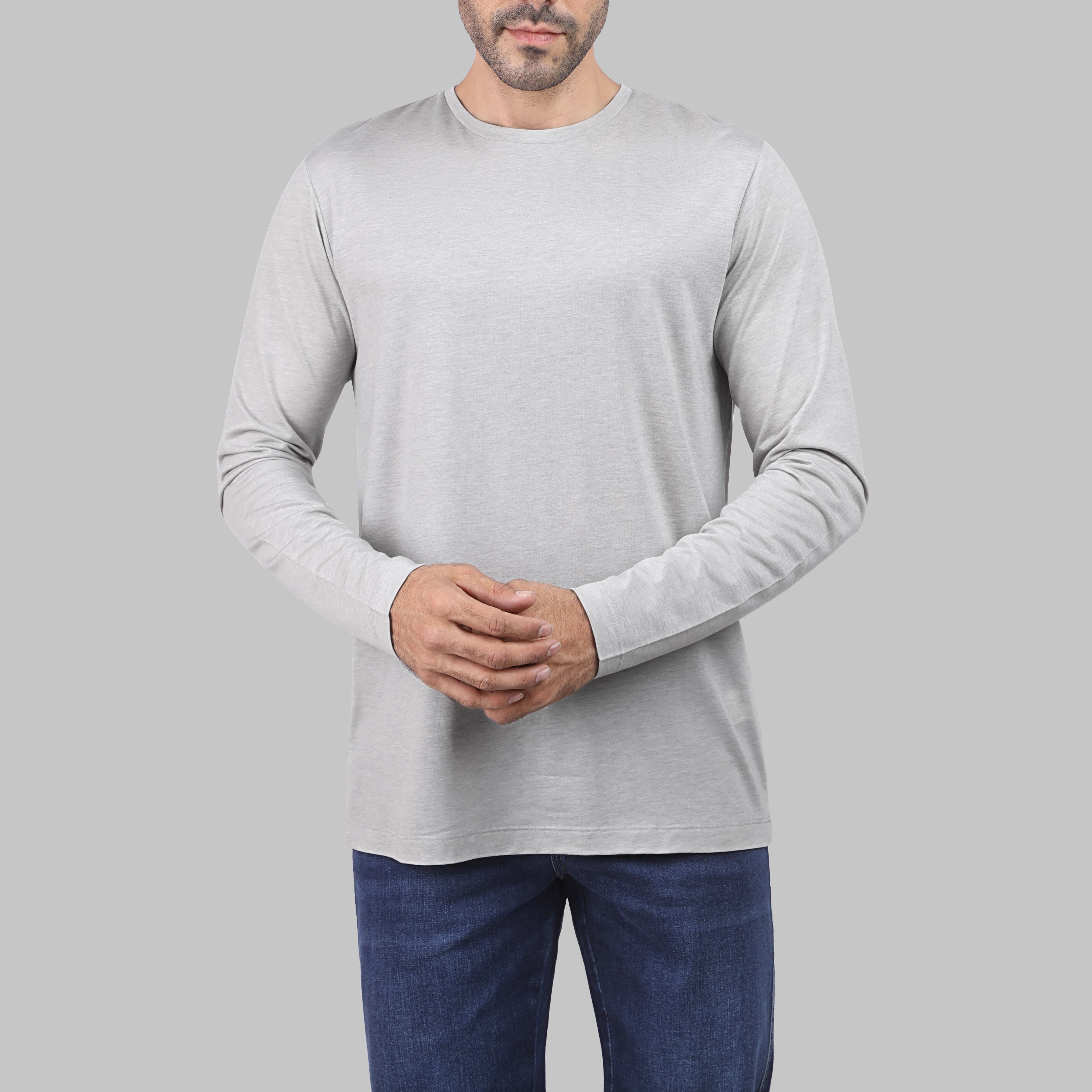 PREMIUM WOOL BLEND LONG-SLEEVE T-SHIRT  - GREY