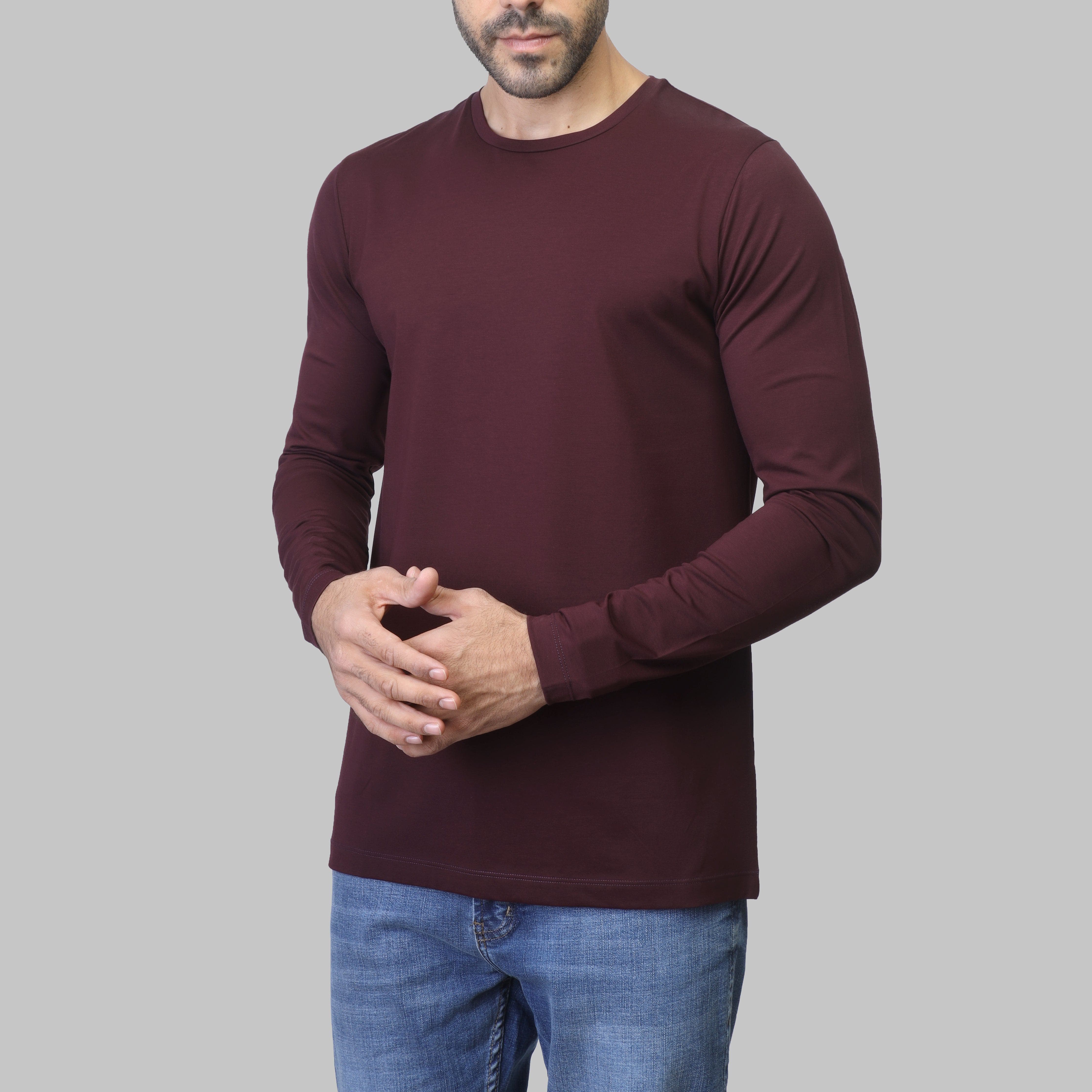 PREMIUM LONG SLEEVE SLIM T-SHIRT – BURGUNDY